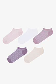 5 Çift Pamuklu Mor Tonlu Burun Dikişsiz Sneaker Çorap