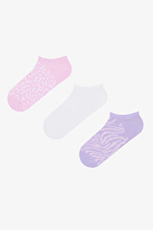 3 Çift Pamuklu Leopar Desenli Burun Dikişsiz Sneaker Çorap