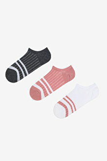 3 Çift Pamuklu Çizgi Desenli Burun Dikişsiz Sneaker Çorap