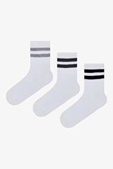 Erkek Çocuk Lines 3lü Tenis Beyaz Soket Çorap