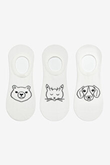 3 Çift Pamuklu Hayvan Desenli Burun Dikişsiz Sneaker Çorap