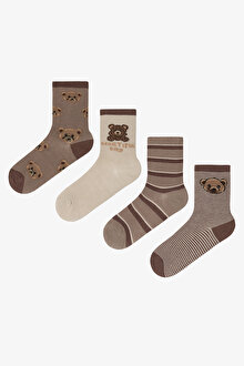 Erkek Çocuk Latte Teddy Ayı Desenli Pamuklu 4'lü Soket Çorap PHO9DG9C25SK-MIX - Çok Renkli - Penti