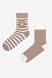 Warm Fluffy Bear 2li Kahve Bej Soket Çorap