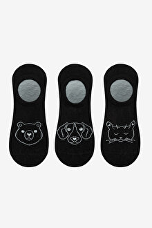 3 Çift Pamuklu Hayvan Desenli Burun Dikişsiz Sneaker Çorap_1