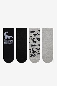 Erkek Çocuk Black Dino 4lü Soket Çorap