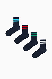 Erkek Çocuk Double Stripe Lacivert 4lü Soket Çorap