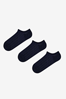 3 Çift Pamuklu Kendinden Desenli Burun Dikişsiz Sneaker Çorap
