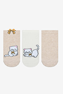 3 Çift Pamuklu Kedi Kurdele Desenli Patik Çorap