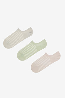 3 Çift Pamuklu Çizgili Burun Dikişsiz Sneaker Çorap