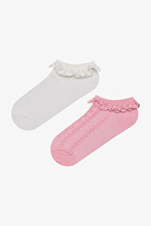 Kız Çocuk Pinky Sweet Dantelli 2li Çok Renkli Patik Çorap