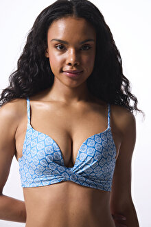 Mavi Geometrik Desenli Push Up Bikini Üstü
