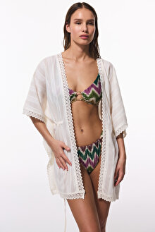 Kırık Beyaz Shiny Cute Crinkle Mini V Yaka Kimono