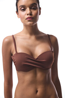 Kahverengi Toparlayıcı Balenli Starplez Bikini Üstü