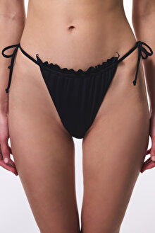 Siyah Super Frill Bağlamalı Düşük Bel Bikini Altı