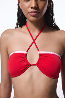Kırmızı Marbella Halter Yaka Bandeau Bikini Üstü_1