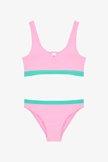 Açık Pembe Genç Kız Halter Halter Yaka Bikini Takımı