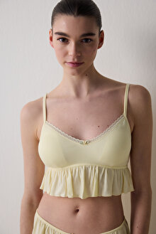 Thin Strap Açık Sarı Crop Atlet