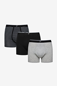 Erkek Siyah Çizgili Çok Renkli 3lü Boxer