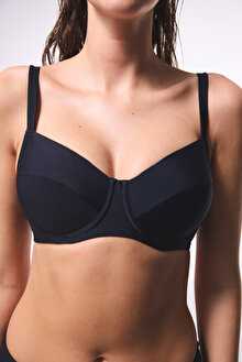 Siyah Plus Push up Balenli Balconette Bikini Üstü_1