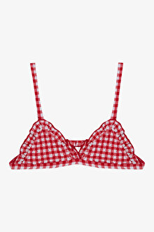 Kız Çocuk Kareli Fırfırlı Üçgen Bikini Takımı_1
