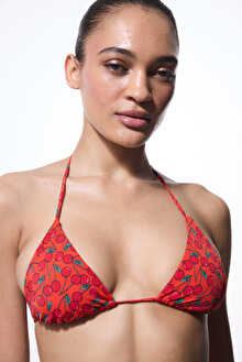 Chery Minimal Kesim Kiraz Desenli Üçgen Bikini Üstü
