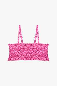 Kız Çocuk Mini Leopar Desenli Fırfırlı Bandeau Bikini Takımı_1