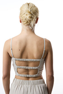 Taş Rengi Luna Keten Crop Top Üst_1