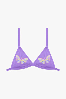 Lila Kız Çocuk Butterfly Fırfırlı Üçgen Bikini Takım_1