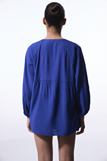 Lacivert Freya Crinckle Kısa Kol V Yaka Midi Kimono_1