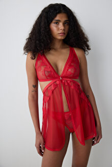 Heart Detailed Kırmızı Babydoll - Penti Loves Paris Koleksiyonu