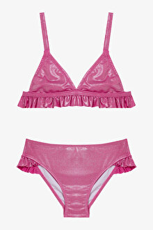 Pembe Kız Çocuk Shiny Üçgen Bikini Takımı