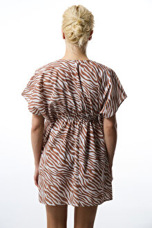 Gale Zebra Desenli Bağlama Detaylı Mini V Yaka Kaftan_1
