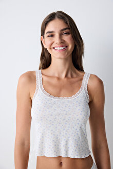 Cotton Pointel Printed Beyaz Atlet
