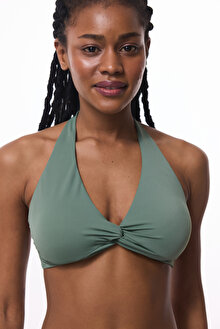 Yeşil New Balenli Üçgen Twist Bikini Üstü