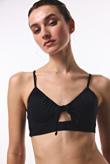 Siyah Front Opening  Balenli Bikini Üstü