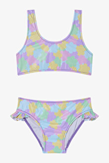 Kız Çocuk Shiny Flower Fırfırlı Halter Yaka Bikini Takımı