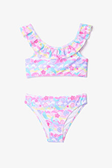 Kız Çocuk Star Shell  Fırfırlı Halter Yaka Bikini Takımı