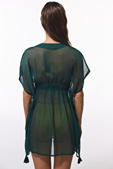 Koyu Yeşil Basic Şifon V Yaka Mini Kaftan_1