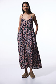 Clove Leopar Desenli V Yaka Maxi Elbise