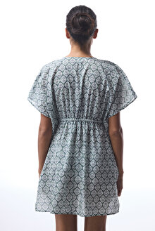 Yeşil Spring V Yaka Mini Kaftan_1