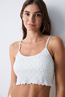 Pointel Printed Beyaz Crop Atlet