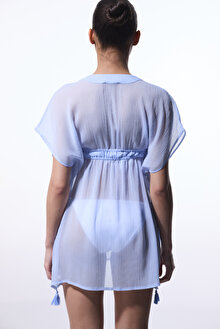 Açık Mavi Basic Şifon V Yaka Mini Kaftan_1
