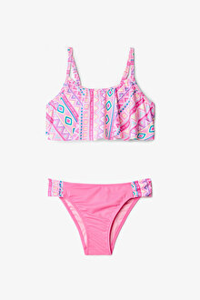 Kız Çocuk Etnik Desenli Fırfırlı Texas Halter Bikini Takımı