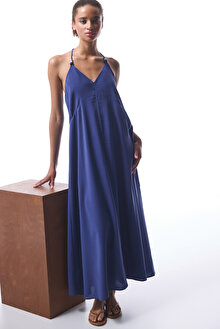 Lacivert Niko Elbise Maxi