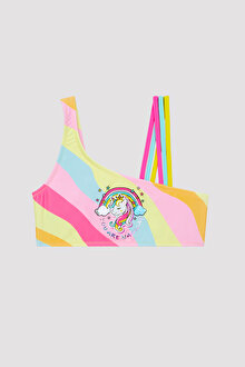 Kız Çocuk Unicorn One Shoulder Çok Renkli Bikini Takımı_1