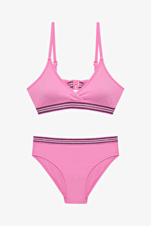 Açık Pembe Genç Kız Shay İnce Bant Detaylı Üçgen Bikini Takımı