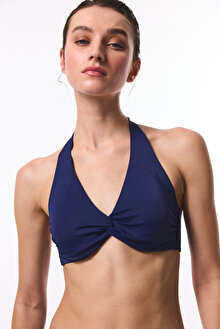 Lacivert New Üçgen Balenli Twist Bikini Üstü