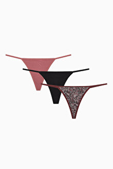 Snake Pamuklu 3lü Çok Renkli String Külot