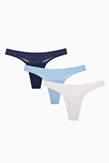 Soft Pastel Tones Dantel Detaylı Pamuklu 3lü Tanga Külot