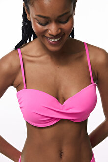 Pembe Straplez Cup Toparlayıcı Balenli Straplez Bikini Üstü